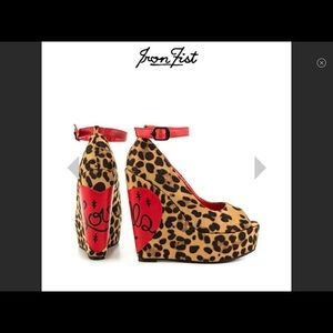Iron Fist Love Kills Leopard Print Wedge Heels